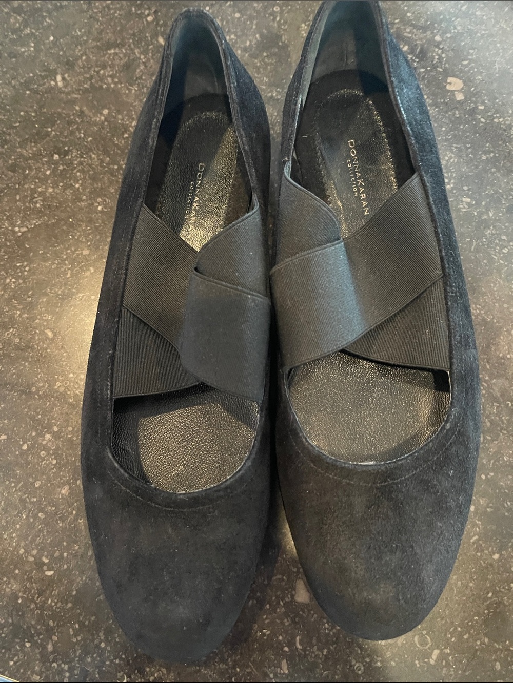 Donna Karan Black Suede Elastic Crossover Ballet Flats